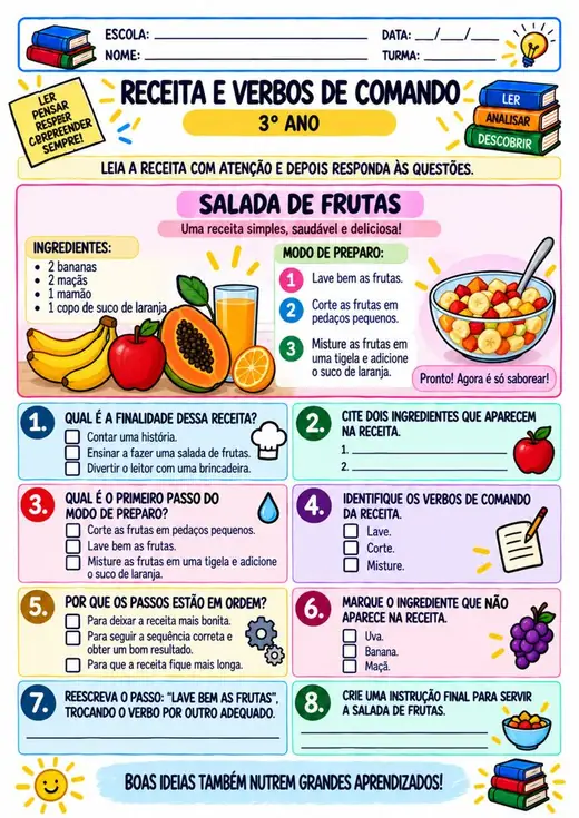 Atividade: Receita e verbos de comando (3º ano)