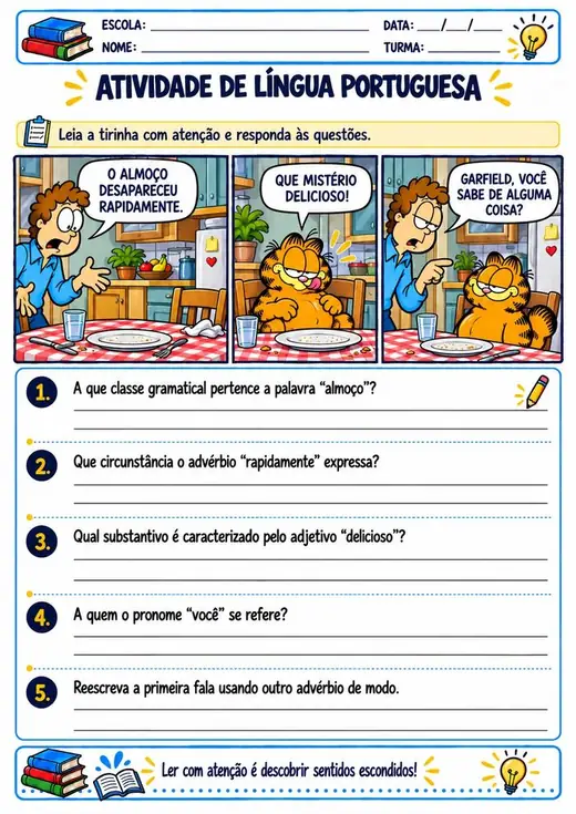 Atividade: Classes gramaticais e advérbios (5º ano)