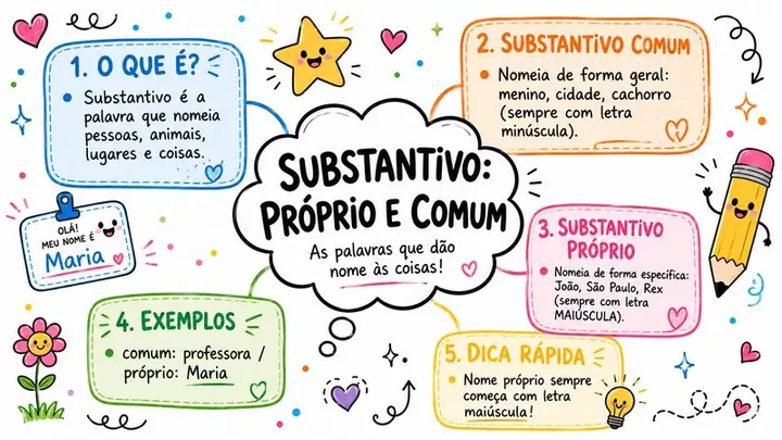 Mapa mental: Substantivos Próprios e Comuns
